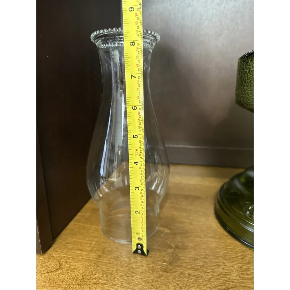 Vintage Green Glass Kerosene Oil Lamp & Chimney 18